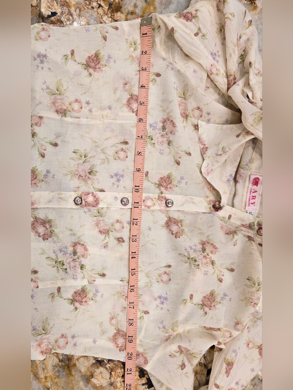Vintage long-sleeve button-up shirt floral print Cotton XL - Picture 8 of 10